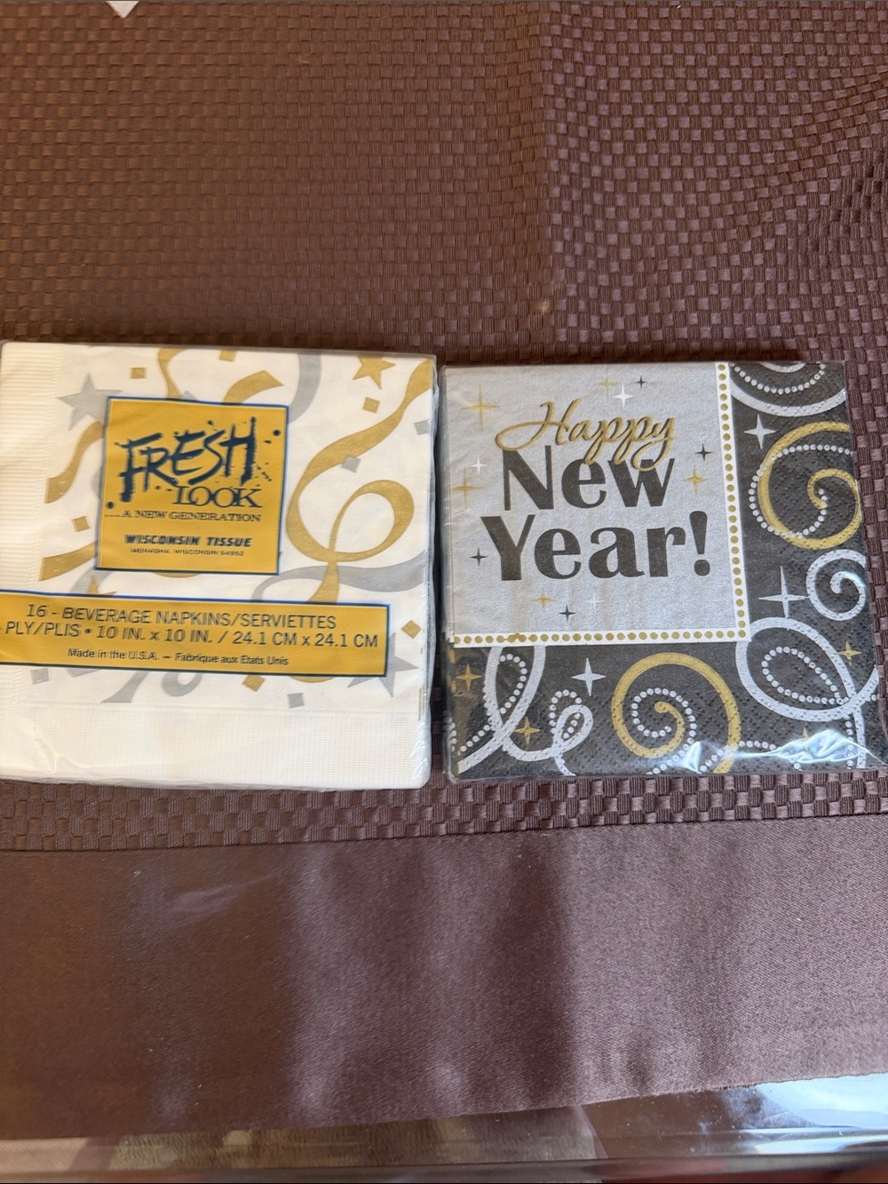 Vintage NWT Amscan Gold, Black & White New Year Beverage Napkin Duo